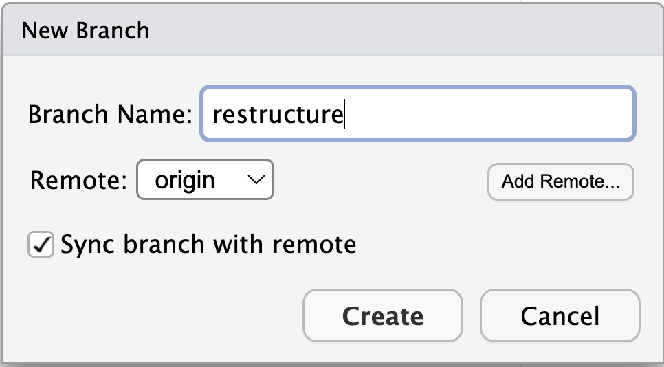 creating a new Git branch called restructure