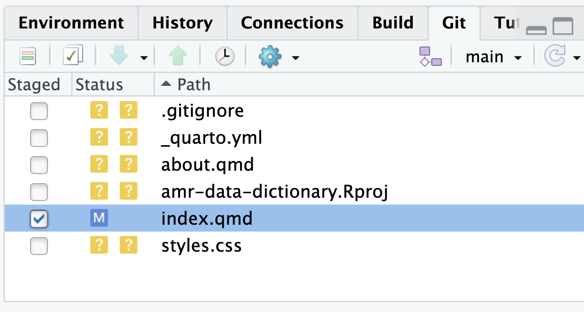 RStudio screenshot showing dialogue box when attempting to commit an unstaged commit.