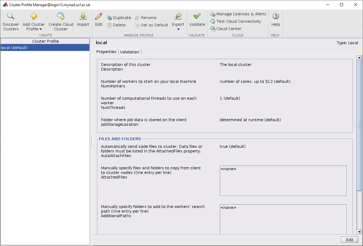 MATLAB Cluster Profile Manager screenshot